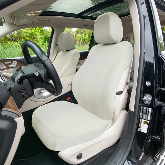 FH Group Universal Fit Solid Beige Car Seat Covers, Classic Cloth Seat Protector for Trucks, SUVs & Vans, Washable - Full Set