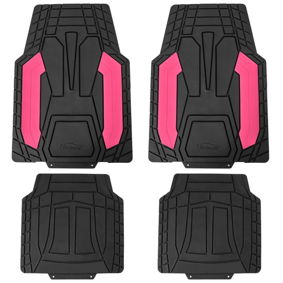 FH Group Universal Fit Trimabble Rubber Car Floor Mats with Stripped Design – Pink Full Set