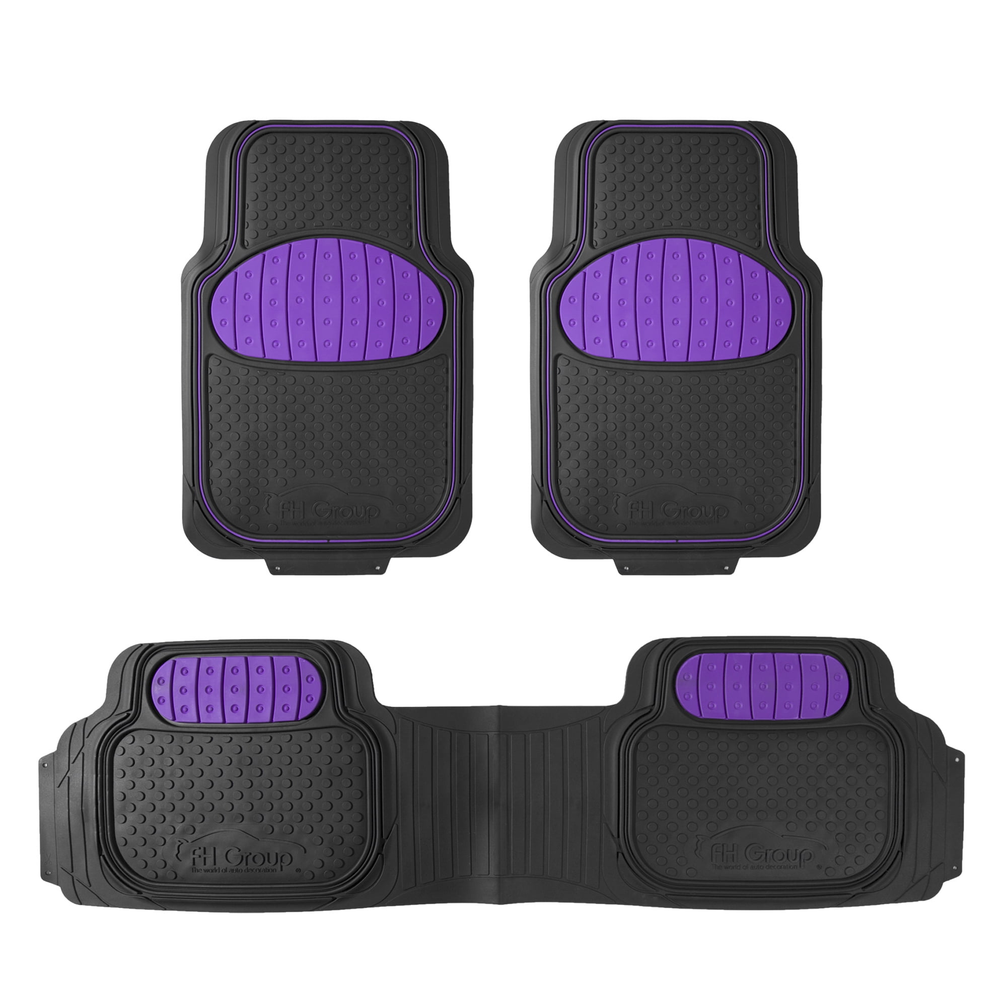FH Group Universal Fit Trimmable Non-Slip Rubber Car Floor Mats w Dash Mat - Purple