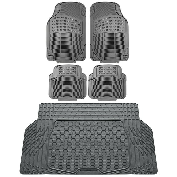 FH Group Universal Fit Trimmable Rubber Car Floor Mats with Trunk Cargo Liner for Car, Sedan, SUV, Truck - Full Set Gray