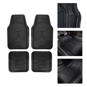 FH Group Two-Tone Black Rubber Floor Mats, 4-Piece Heavy Duty Set