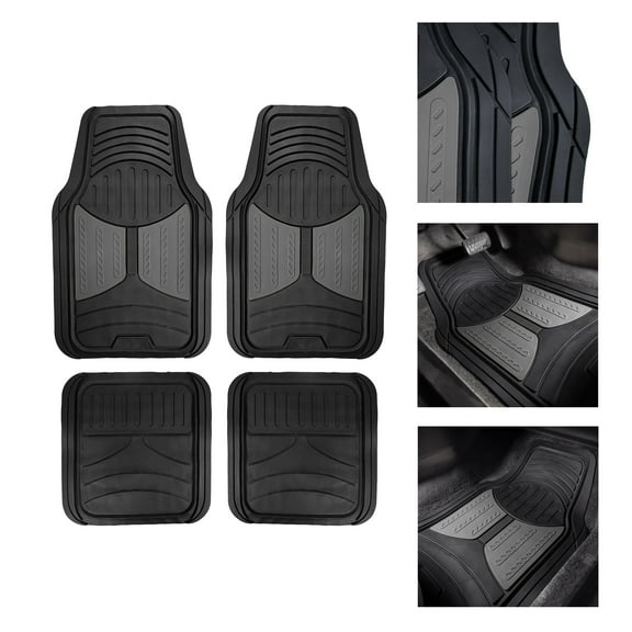 FH Group Universal Fit Two-tone Car Floor Mats Heavy Duty Rubber Full Set 4Pc - F11313GRAY