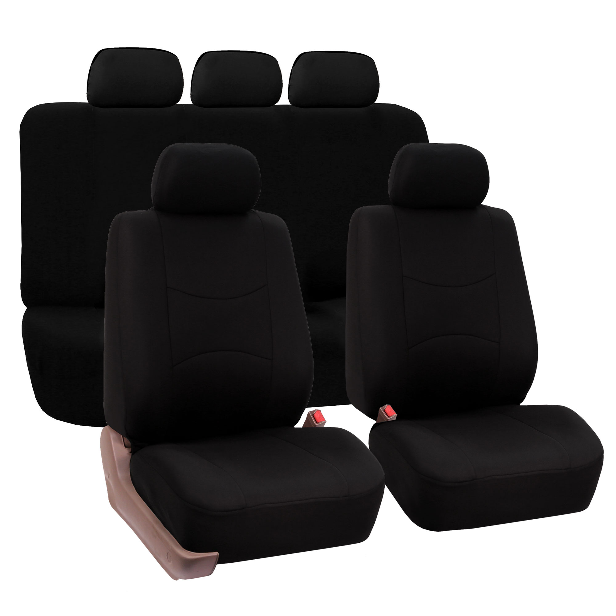 FH Group Universal Flat Cloth Fabric Car Seat Cover, 5 Headrests Full Set, Black - image 1 of 2