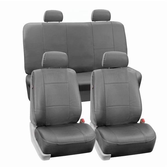 FH Group Universal PU Leather Seat Covers For Car Truck SUV Van - Solid Bench Full Set Solid Gray