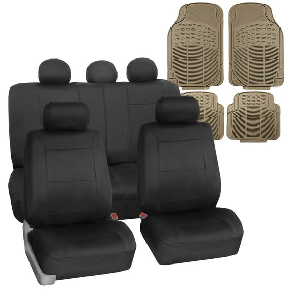 FH Group Universal Waterproof Neoprene Auto Seat Cover Black w/ Beige Floor Mats