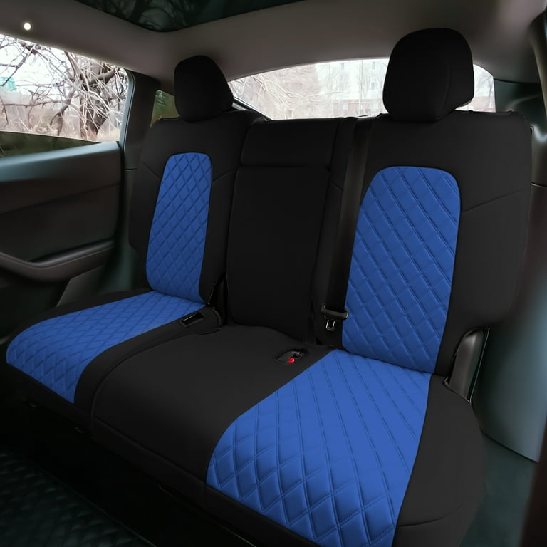FH Group Waterproof Neoprene Custom Fit Made Car Seat Covers for 2020-2024  Tesla Model Y - Blue Rear Set 
