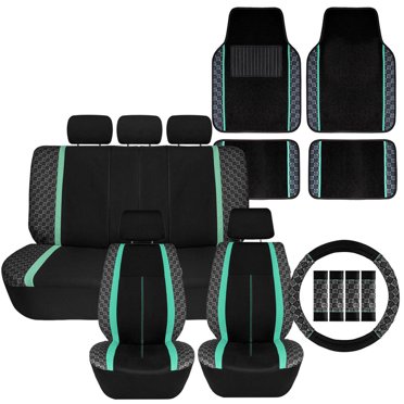 FH Group Car Seat Covers Full Set – Includes Floor Mats, Steering Wheel Cover & Belt Pads, Universal Fit