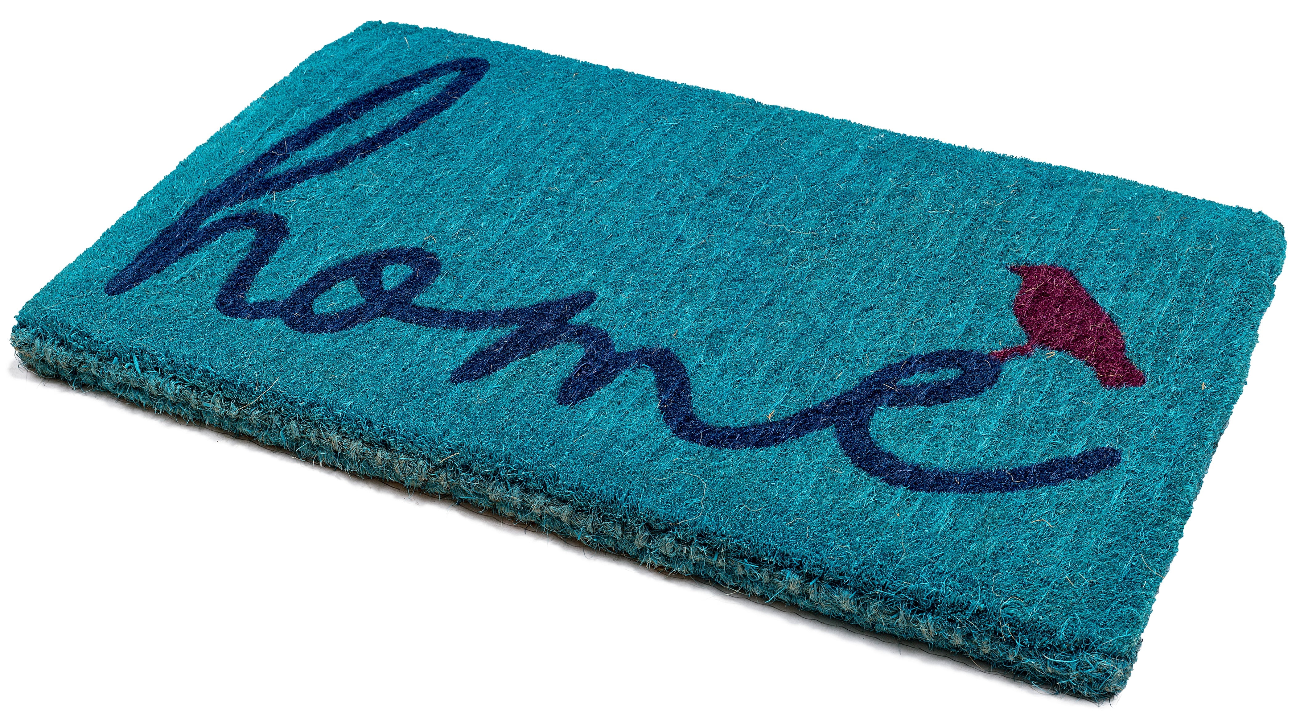Handmade Aqua Coir Doormat with Bird Design for Indoor/Outdoor