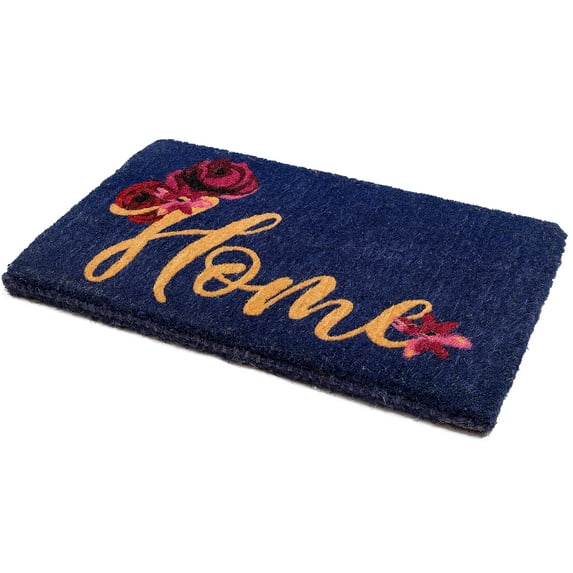 FH Home Extra Thick Doormat - Handwoven, Durable - Natural Coir - Entryway, Front Door, Porch, Patio - Floral Home Dark Blue (18" x 30" Thick)