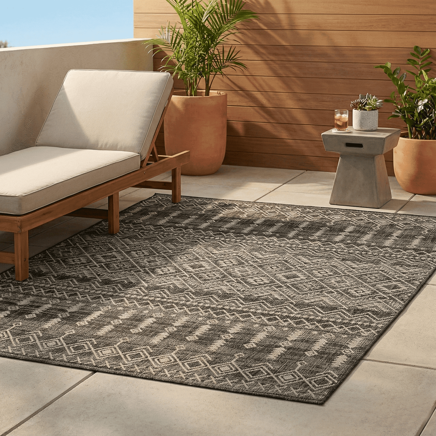FH Home Flat Woven Outdoor Rug - Waterproof, Easy to Clean, Stain Resistant - Premium Polypropylene Yarn - Boho Moroccan - Large Patio, Deck, Sunroom - Dakar - Charcoal - 7ft 10in x 10ft 9in