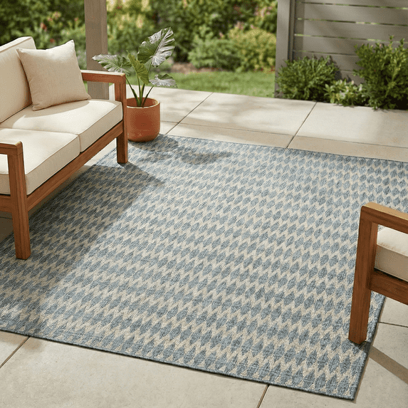 FH Home Flat Woven Outdoor Rug - Waterproof, Easy to Clean, Stain Resistant - Premium Polypropylene Yarn - Geometric - Porch, Deck, Balcony, Mudroom, Laundry Room - Giza - Aqua - 2ft 7in x 4ft 11in