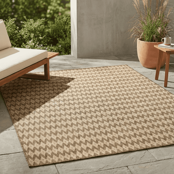 FH Home Flat Woven Outdoor Rug - Waterproof, Easy to Clean, Stain Resistant - Premium Polypropylene Yarn - Geometric - Porch, Deck, Balcony, Mudroom, Laundry Room - Giza - Sand - 2ft 8in x 4 ft 11in