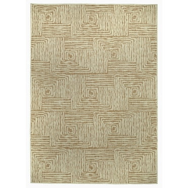 FH Home Flat Woven Outdoor Rug - Waterproof, Easy to Clean, Stain Resistant - Premium Polypropylene Yarn - Modern Geometric - Patio, Deck, Porch, Balcony - Budapest - Beige - 2ft 7in x 4ft 11in