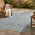 thumbnail image 1 of FH Home Flat Woven Outdoor Rug - Waterproof, Easy to Clean, Stain Resistant - Premium Polypropylene Yarn - Striped Boho - Patio, Porch, Deck, Balcony - Amman - Blue - 5ft 2in x 7ft 6in, 1 of 5