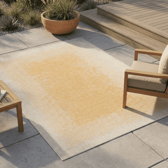 FH Home Outdoor Rug - Waterproof Easy to Clean Stain Resistant - Patio Indoor Outdoor Porch Deck Balcony Entryway - Ombre Modern - Dhruva - Yellow - 7ft 8in x 9ft 8in