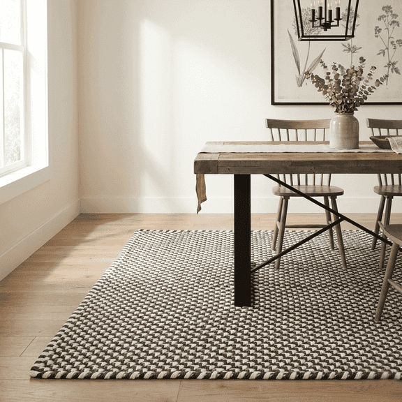 FH Home Machine Washable Area Rug - Hand Woven, Stain Resistant, Pet Friendly - Premium Recycled Polyester Yarn - Rope - Bedroom, Living/Dining Room - Asbury - Charcoal & White - 8 x 10 ft