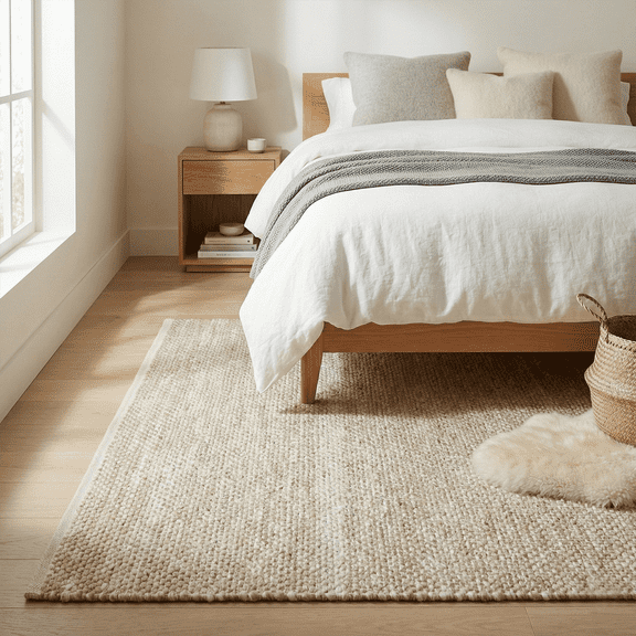 FH Home Machine Washable Area Rug - Hand Woven, Stain Resistant, Pet Friendly - Premium Recycled Polyester Yarn - Solid - Kitchen, Bathroom - Biltmore - Sand - 2 x 3 ft