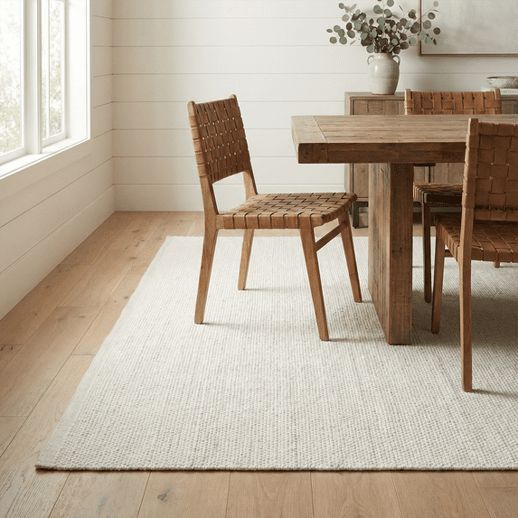 FH Home Machine Washable Area Rug - Hand Woven, Stain Resistant, Pet Friendly - Premium Recycled Polyester Yarn - Solid - Kitchen, Bathroom, Laundry Room - Kingscote - Ivory - 3 x 5 ft