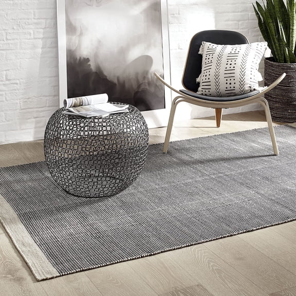 FH Home Machine Washable Area Rug - Hand Woven, Stain Resistant, Pet Friendly - Premium Recycled Polyester Yarn - Solid - Kitchen, Hallway - Kingscote - Black & Beige - 2.5 x 8 ft Runner