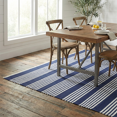 thumbnail image 1 of FH Home Machine Washable Area Rug - Hand Woven, Stain Resistant, Pet Friendly - Premium Recycled Polyester Yarn - Stripes - Kitchen, Bathroom, Laundry Room - Mariona Stripe - Blue/White - 3 x 5 ft, 1 of 7