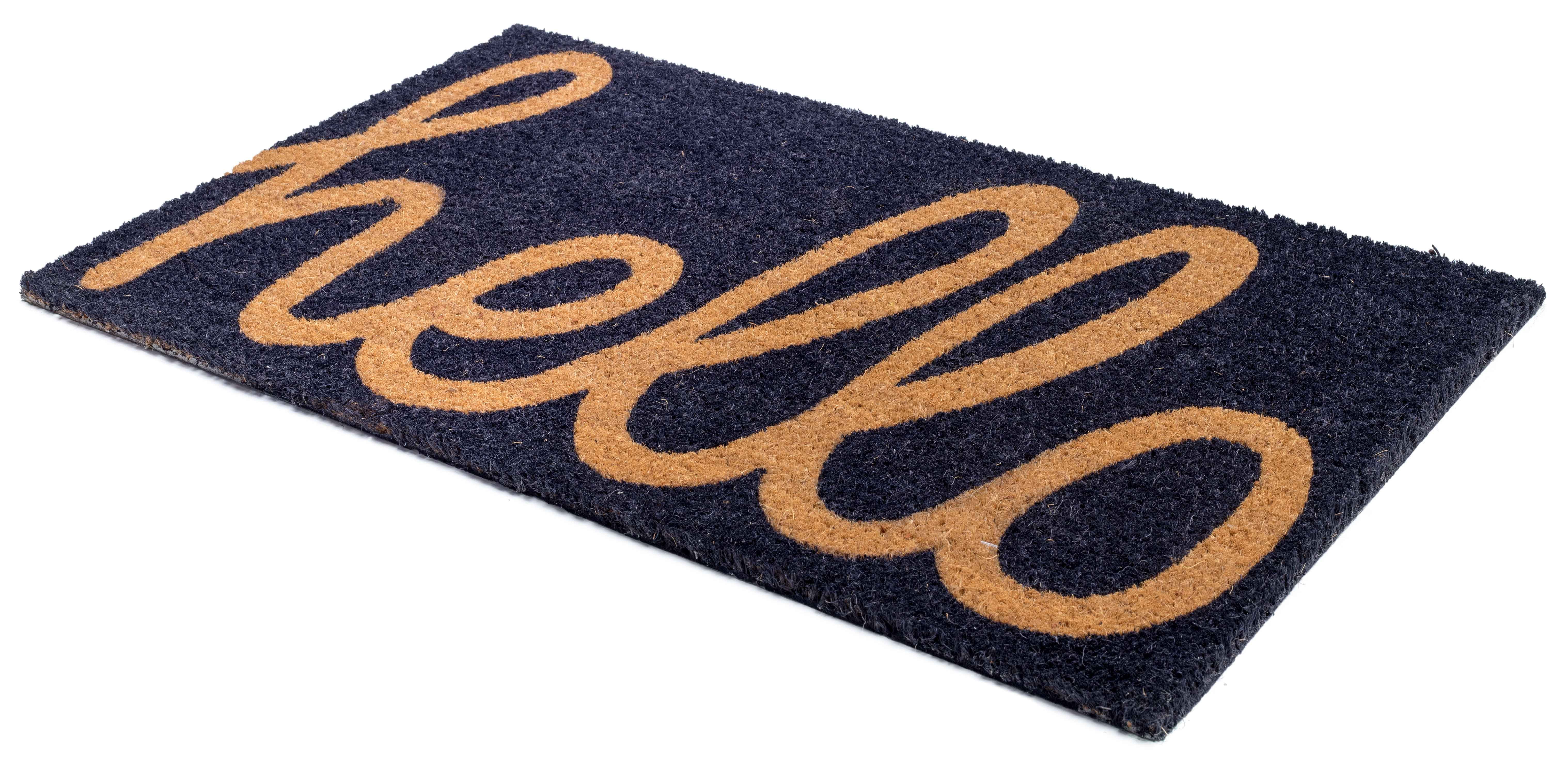 Dark Blue and Natural Coir Handmade Non-Slip Doormat