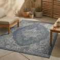 thumbnail image 1 of FH Home Outdoor Area Rug - Waterproof Easy to Clean Stain Resistant - Patio Indoor Outdoor Porch Deck Balcony Entryway - Vintage Distressed - Gorgan - Blue - 7ft 8in x 9ft 8in, 1 of 5