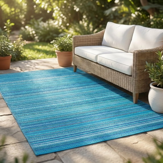FH Home Outdoor Camping Rug - Waterproof, Fade Resistant, Reversible - Premium Recycled Plastic - Striped - Porch, Deck, Balcony, Mudroom, Laundry Room, Patio - Havana - Turquoise - 3 x 5 ft