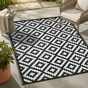 FH Home Outdoor Rug - Reversible - Indoor Use, Kids Room, Mudroom - Stain Resistant, Easy to Clean Weather Resistant Floor Mats - Aztec - Black/White 3 ft x 5 ft