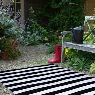 Breezsisan Black and White Striped Outdoor Rug, Cotton, 23x35.5