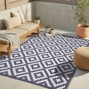 FH Home Outdoor Rug - Waterproof, Fade Resistant, Crease-Free - Premium Recycled Plastic - Geometric - Patio, Deck, Porch, Balcony, Laundry Room - Aztec - Gray & White - 4 x 6 ft