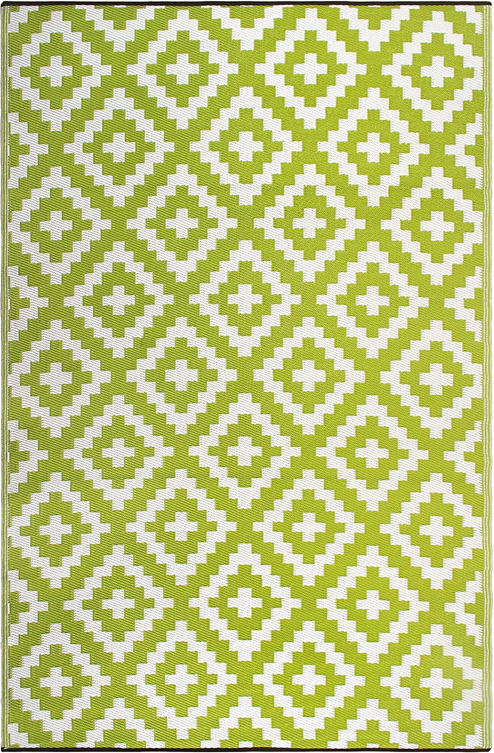 Green and White Geometric Reversible Outdoor Area Rug