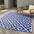 thumbnail image 1 of FH Home Outdoor Rug - Waterproof, Fade Resistant, Reversible - Premium Recycled Plastic - Geometric - Large Patio, Deck, Sunroom, RV, Camping - Aztec - Blue & White - 9 x 12 ft Foldable, 1 of 9