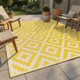 thumbnail image 1 of FH Home Outdoor Rug - Waterproof, Fade Resistant, Reversible - Premium Recycled Plastic - Geometric - Large Patio, Deck, Sunroom, RV, Camping - Aztec - Yellow & White - 5 x 8 ft Foldable, 1 of 8