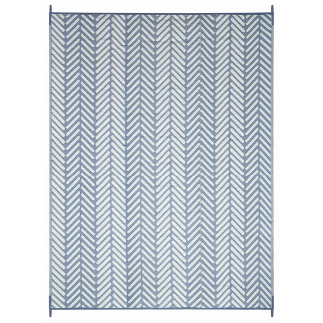 FH Home Outdoor Rug - Waterproof, Fade Resistant, Reversible - Premium Recycled Plastic - Herringbone - Large Patio, Deck, Sunroom, RV, Camping - Fresno - Light Blue - 9 x 12 ft Foldable