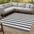 thumbnail image 1 of FH Home Outdoor Rug - Waterproof, Fade Resistant, Reversible - Premium Recycled Plastic - Striped - Large Patio, Deck, Sunroom, RV, Camping - Brittany Stripe - Gray & White - 9 x 12 ft Foldable, 1 of 8