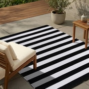 FH Home Outdoor Rug - Waterproof, Fade Resistant, Reversible - Premium Recycled Plastic - Striped - Porch, Deck, Balcony, Mudroom, Laundry Room, Patio - Brittany Stripe - Black & White - 3 x 5 ft