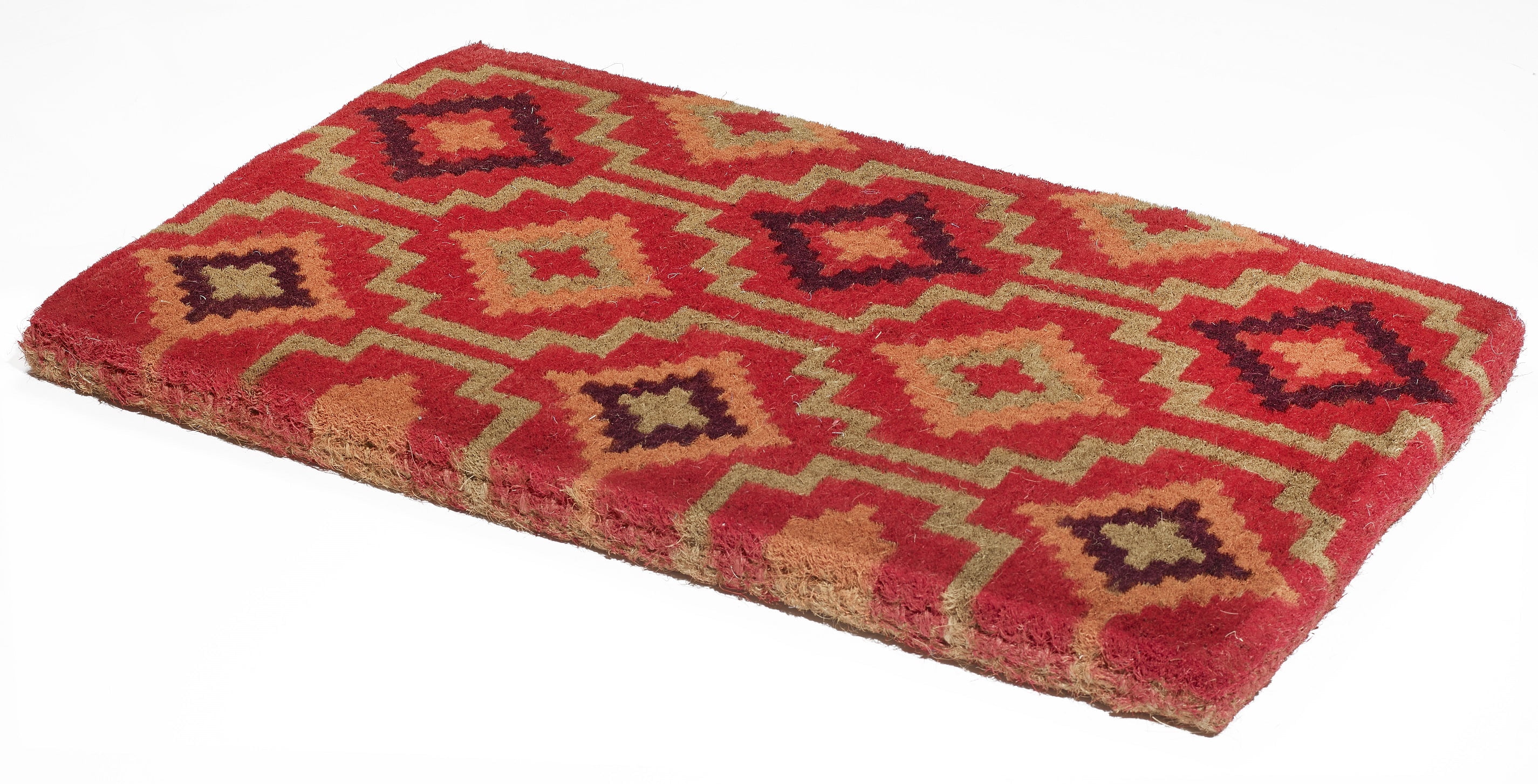 Handwoven Multicolor Coir Outdoor Doormat with Geometric Pattern