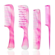 FHALLYNN 4 Pcs Pink Hair Combs for Women,Hair Combs for Styling .Wide Tooth , Rat Tail, Fine Tooth , Double-sided Comb Set