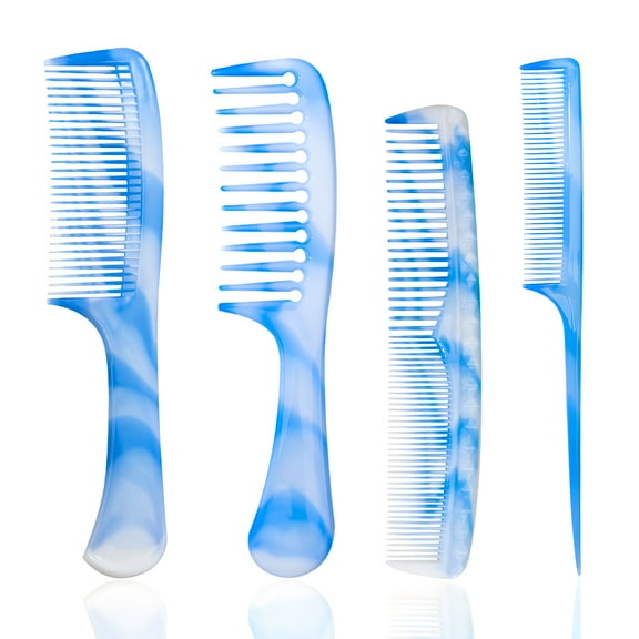 FHALLYNN Hair Combs Set: Blue Fine-Tooth, Wide-Tooth, Rat Tail, and Dual-Purpose Comb for Men and Women - Ideal for Detangling and Styling Curls