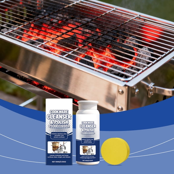 FHBVT 100g Cookware Cleaning Polishing Powder Kit Deep Stain Scale Remover For Pots Pans Sinks Multi-Surface Safe Non-Scratch Abrasive Formula Mirror-Polish Finish Kitchen Cleaner Kit