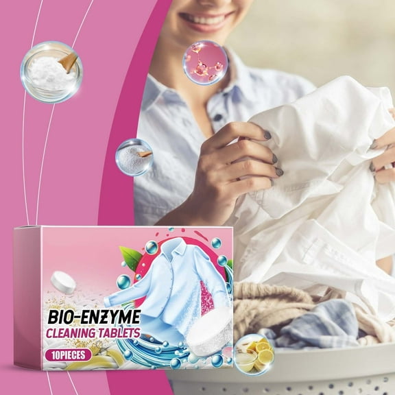 FHBVT 10PCS Biological Enzyme Laundry Stain Removal Tablets, Effervescent Clothing Cleaner for Stubborn Stains, Gentle on Fabrics, Convenient and Eco-Friendly Laundry Solution