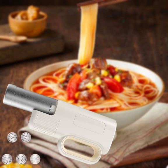 FHBVT 12In Wireless Handheld Pasta Maker Machine Automatic Charging Food Grade Stainless Steel Liner 5 Types Pasta Molds Detachable Easy Clean for Home Fresh Noodle Dough Pressing Tool