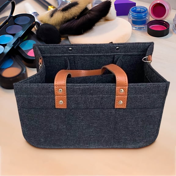 FHBVT 13In Foldable Storage Bag Durable Fabric Leather Handle Removable Inserts 8 Exterior Pockets Large Capacity for Diaper Baby Gear Breast Pump Car Travel Home Organizer Tote Bag