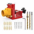 thumbnail image 1 of FHBVT 15 Degree Precision Pocket Hole Kit Adjustable Drilling Depth Steel Sleeve Drill Guide Accurate Punching Locator for Woodworking Furniture Making DIY Wooden Board Joint Hardware Tool Set, 1 of 5