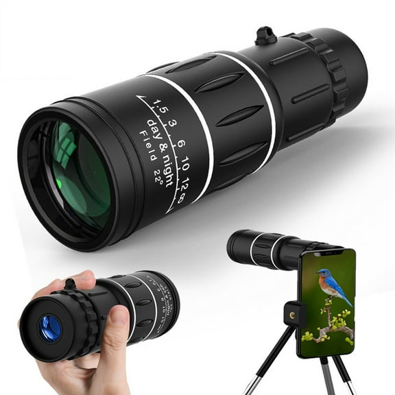 FHBVT 16x52 High Magnification Portable Monocular Telescope With Smartphone Adapter Tripod Crisp Optics Adjustable Focus Wide Field Of View Ergonomic Grip For Birdwatching Hiking Sporting Events