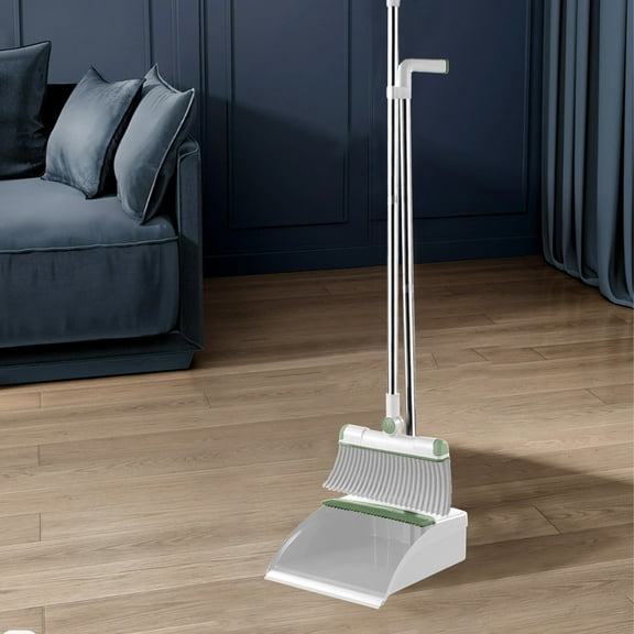 FHBVT 180° Rotatable Broom and Dustpan Set, Self-Cleaning Teeth for Hair Removal, No Bending, Easy Storage, Ideal for Home, Apartment, Office Cleaning, Long Handle for Comfort