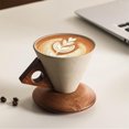 thumbnail image 1 of FHBVT 180ml Elegant Conical Coffee Cup Coarse Ceramic Solid Wood Base Frosted Texture Heat Insulation Aroma Release for Home Office Coffee Tea Holiday Party Brunch Gift Kitchen Decor, 1 of 7