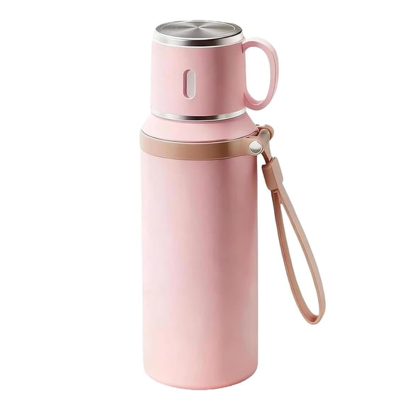 FHBVT 2 In 1 316 Stainless Steel Vacuum Insulated Water Bottle 9In Detachable Lidded Cup 12H Hot 24H Cold Wide Mouth Leakproof Handle Strap for Home Office Sports Outdoor Travel Hiking Gym Hydration