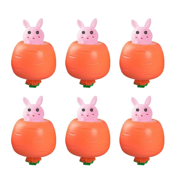 FHBVT 2/4/6/8PCS Pop-Up Carrot Bunny Stress Relief Toy Soft Safe Rubber Portable Keychain Backpack Charm Easter Gift for Kids Adults Relieves Boredom Refocuses Attention Cute Squeezing Cup