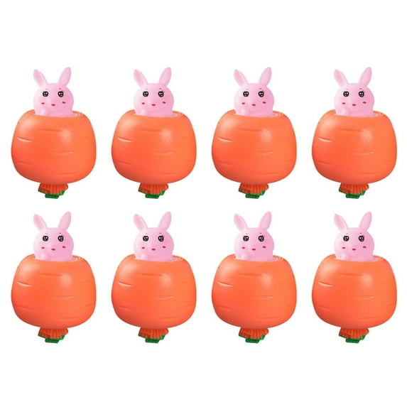 FHBVT 2/4/6/8PCS Pop-Up Carrot Bunny Stress Relief Toy Soft Safe Rubber Portable Keychain Backpack Charm Easter Gift for Kids Adults Relieves Boredom Refocuses Attention Cute Squeezing Cup